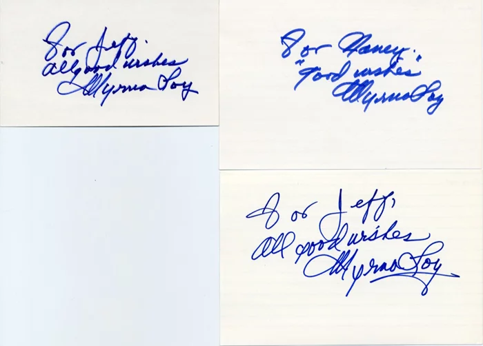 Myrna Loy autograph