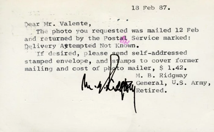 Matthew B. Ridgway autograph