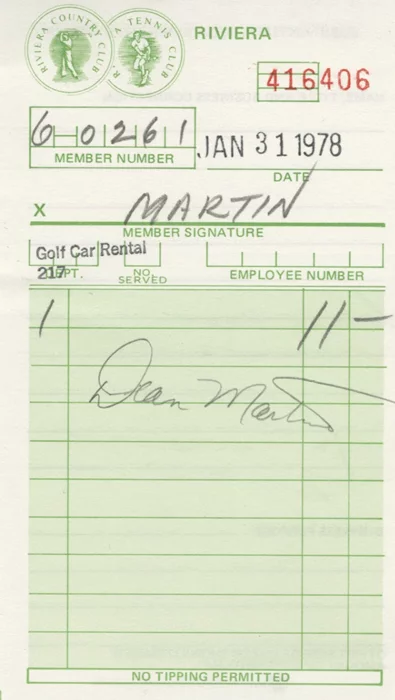 Dean Martin autograph