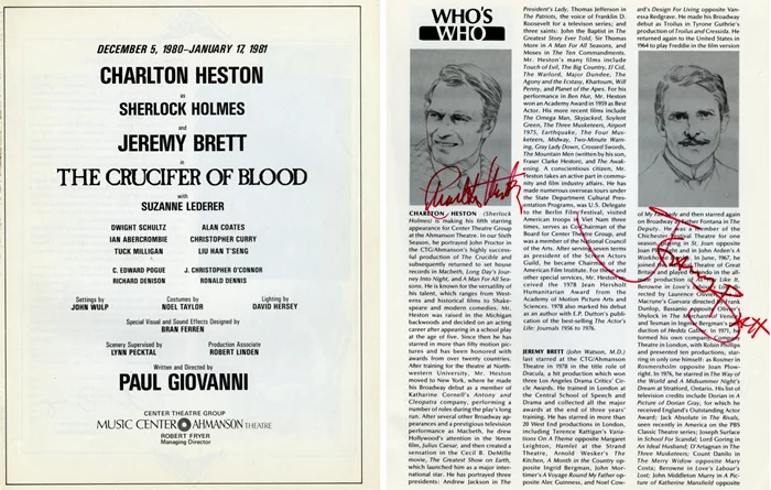 Charlton Heston & Jeremy Brett autograph