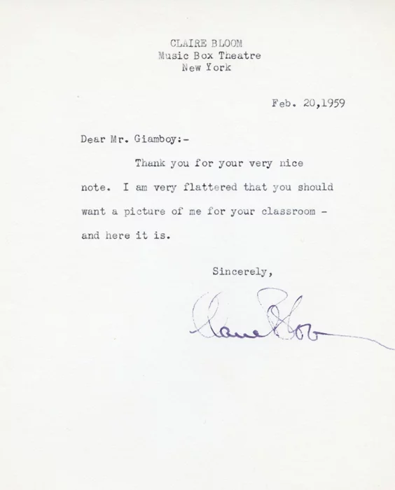 Claire Bloom autograph