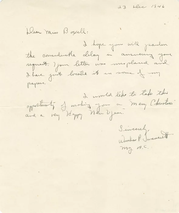 Major Woodrow Swancutt autograph