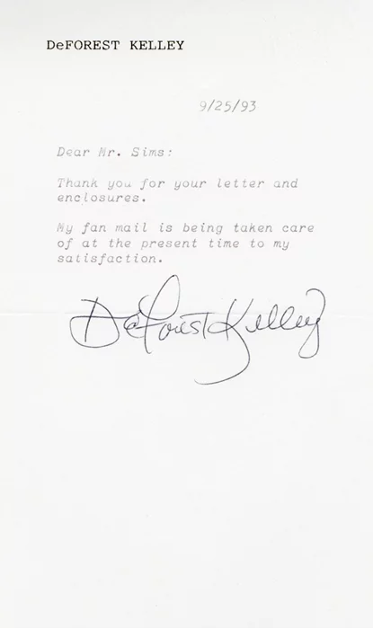 Deforest Kelley autograph