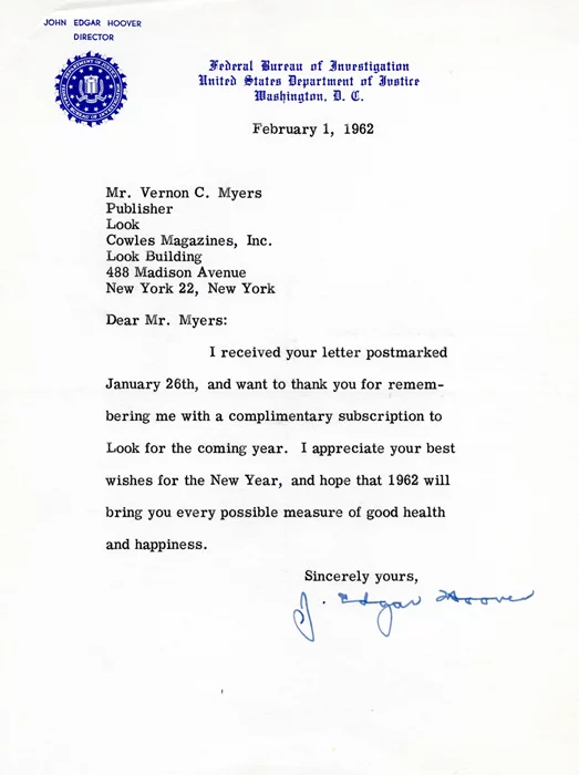 J. Edgar Hoover autograph