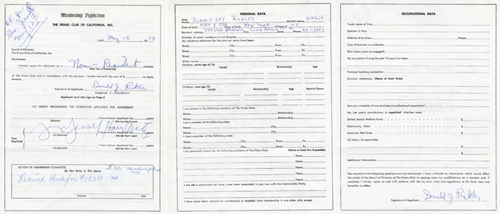 Friars Club Application autograph