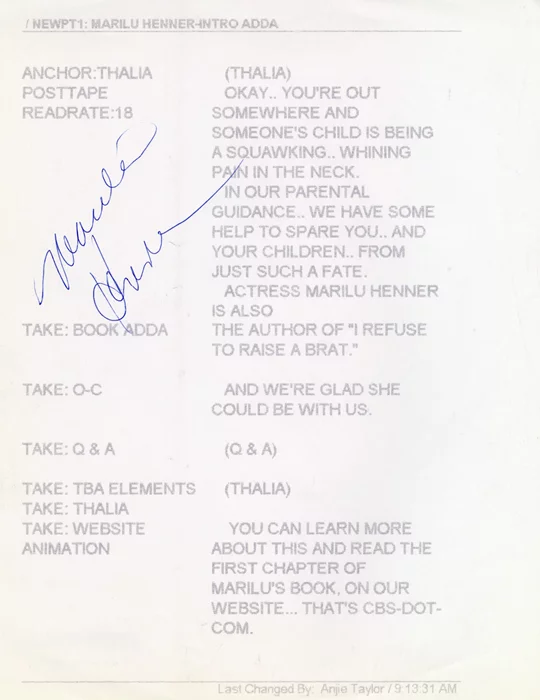 Marilu Henner autograph