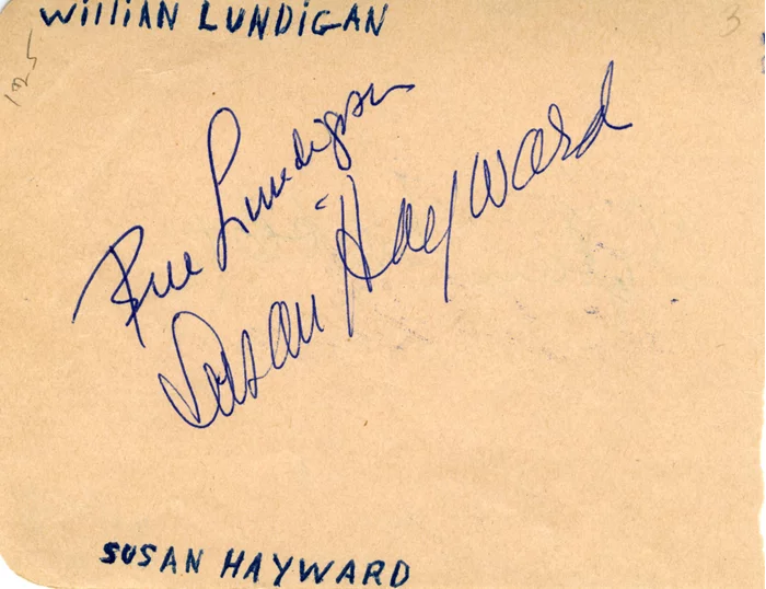 Susan Hayward autograph