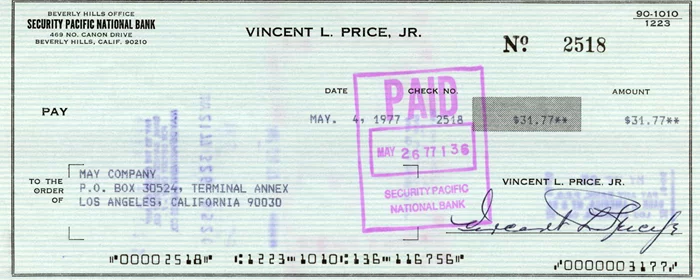 Vincent Price autograph