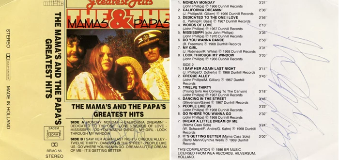 The Mamas and The Papas autograph