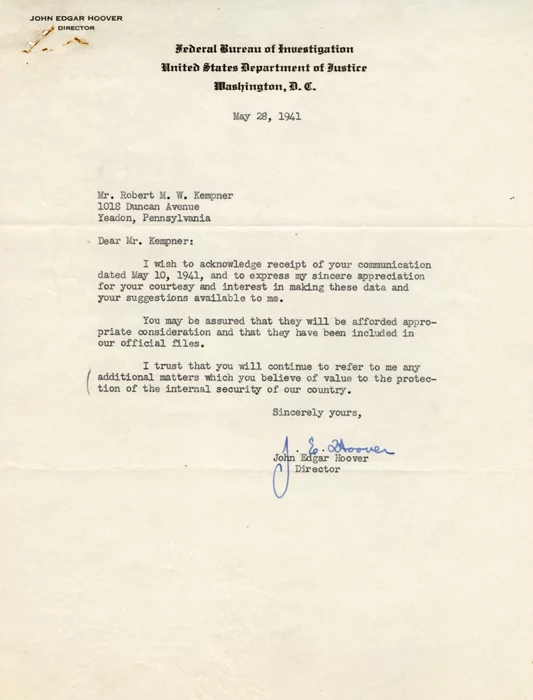 John Edgar Hoover autograph