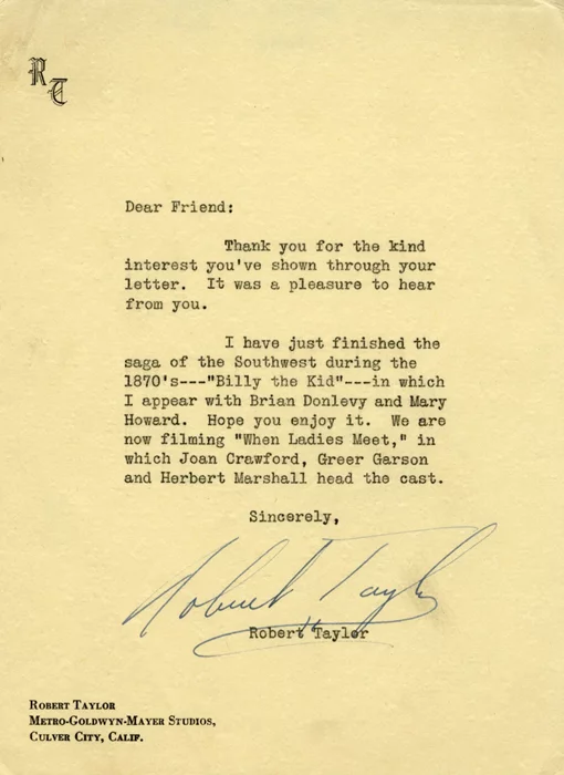 Robert Taylor autograph