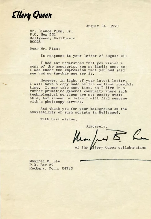 Manfred B. Lee autograph