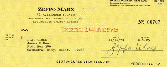 Zeppo Marx autograph