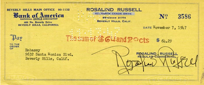 Rosalind Russell autograph