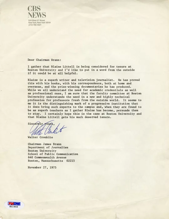 Walter Cronkite autograph
