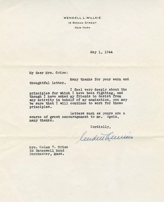 Wendell Willkie autograph