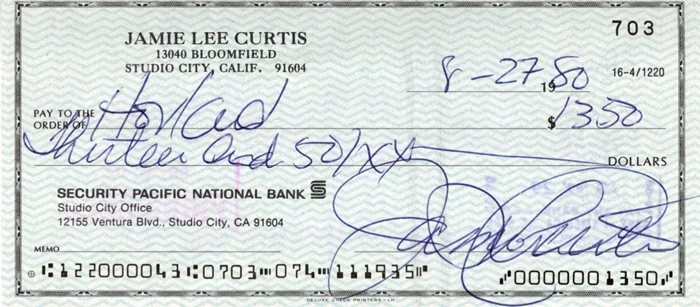 Jamie Lee Curtis autograph