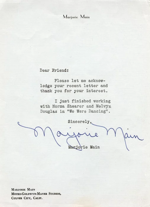 Marjorie Main autograph