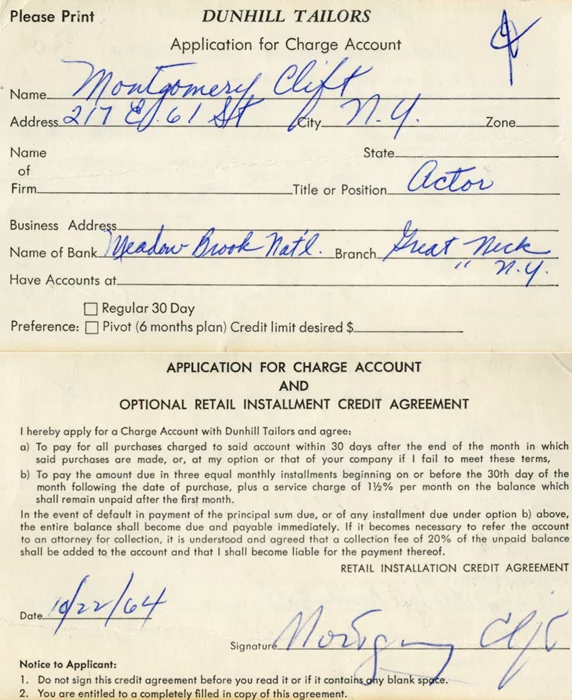 Montgomery Clift autograph
