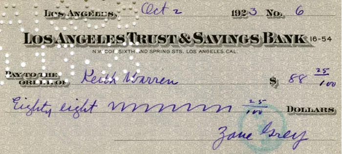 Zane Grey autograph