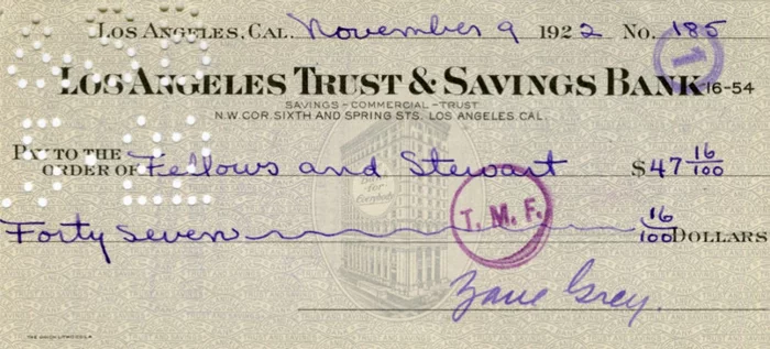 Zane Grey autograph