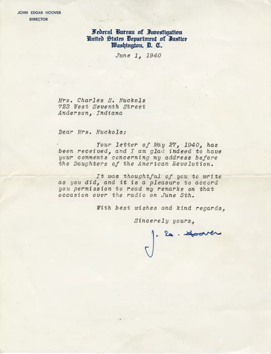 J. Edgar Hoover autograph