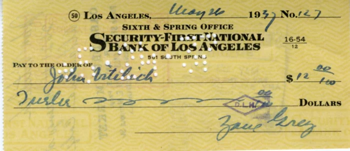 Zane Grey autograph