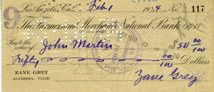 Zane Grey autograph