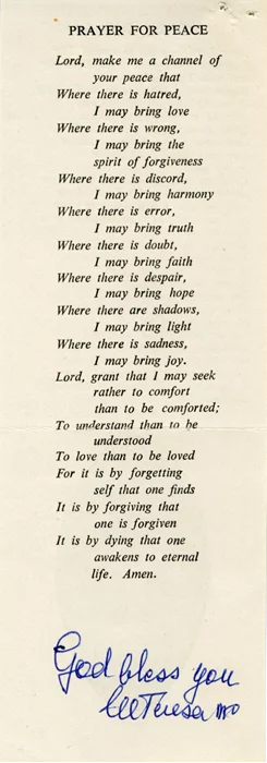 Mother Teresa autograph