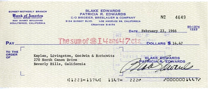 Blake Edwards autograph