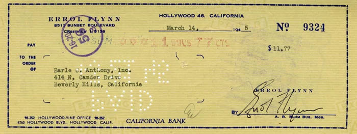 Errol Flynn autograph