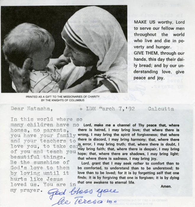 Mother Teresa autograph