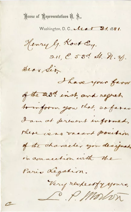 Levi P. Morton autograph