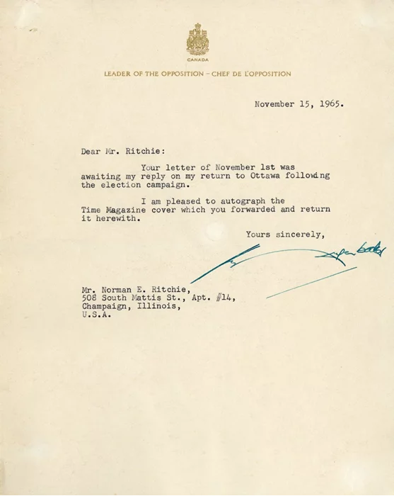 John Diefenbaker autograph