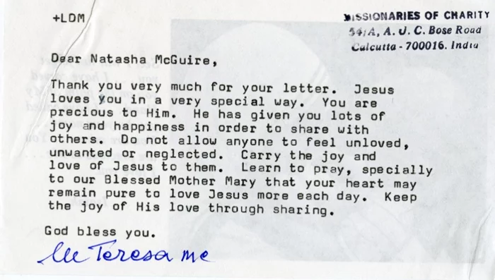 Mother Teresa autograph