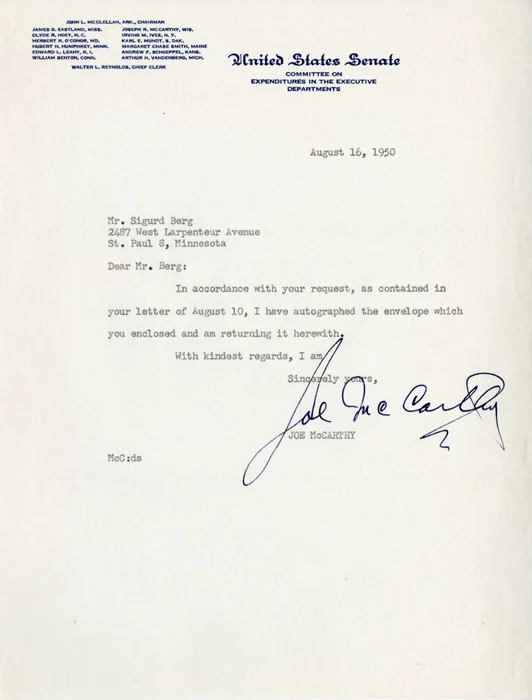 Joseph McCarthy autograph