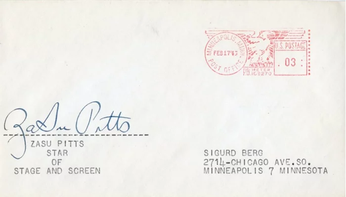 Zasu Pitts autograph