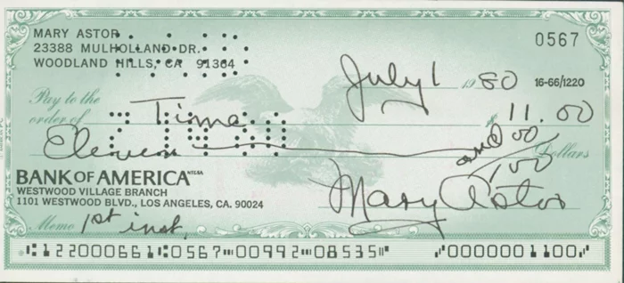 Mary Astor autograph