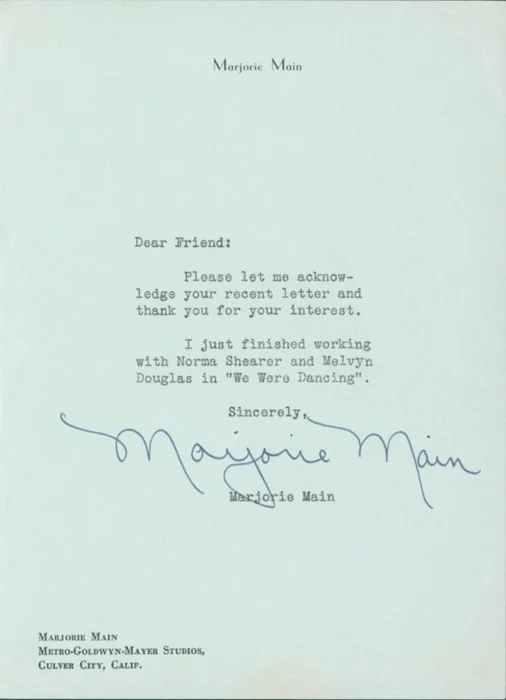 Marjorie Main autograph