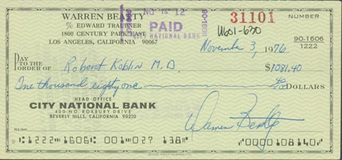 Warren Beatty autograph