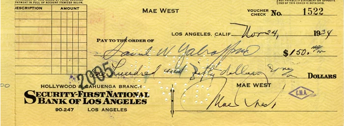 Mae West autograph