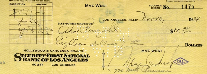 Mae West autograph