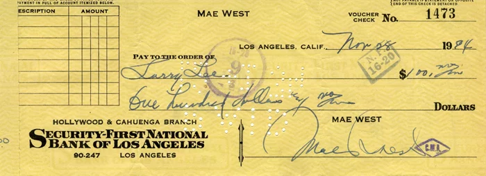Mae West autograph