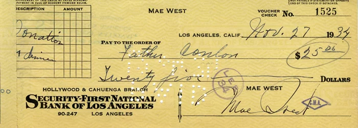 Mae West autograph
