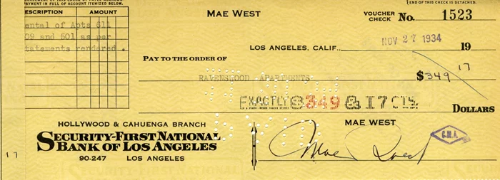 Mae West autograph