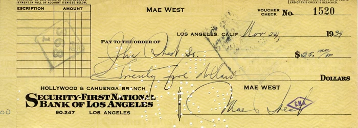 Mae West autograph