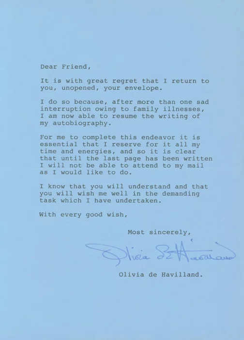 Olivia de Havilland autograph