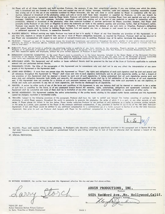 Larry Storch autograph