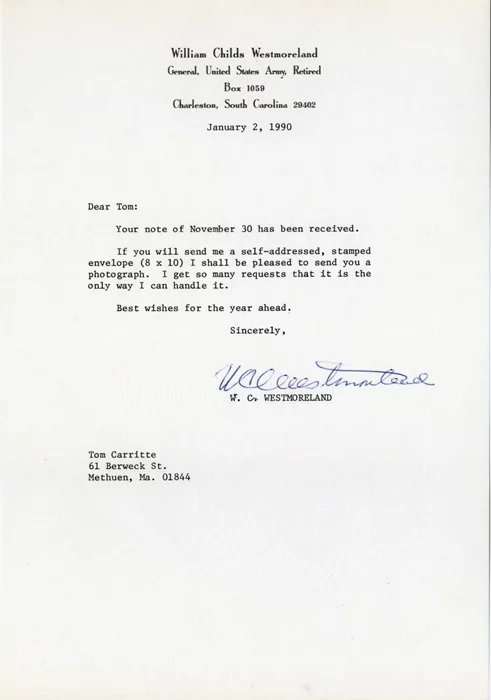 William Westmoreland autograph