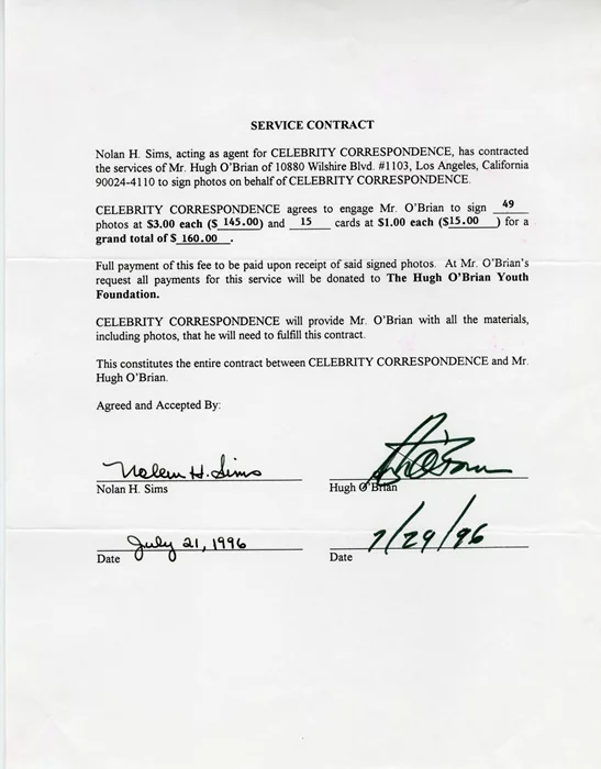 Hugh O'Brian autograph